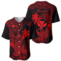 Hawaii Baseball Jersey Hammerhead Shark Tattoo Mix Polynesian Plumeria Red Version - Wonder Print Shop