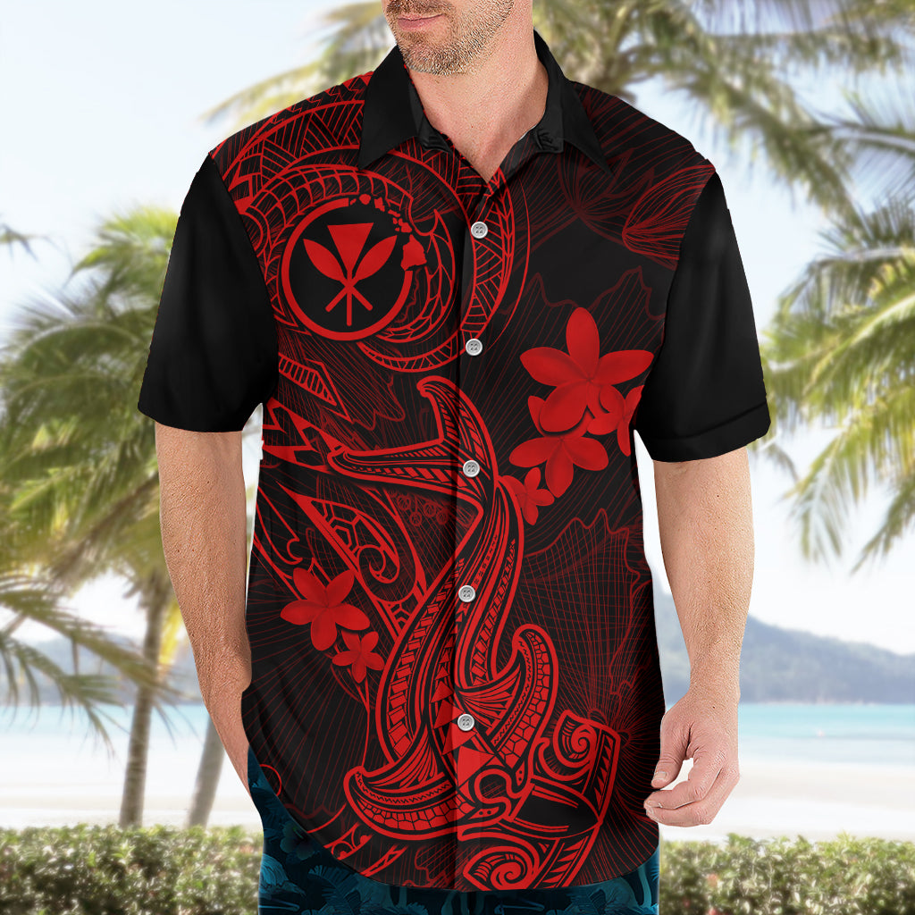 Hawaii Hawaiian Shirt Hammerhead Shark Tattoo Mix Polynesian Plumeria Red Version - Wonder Print Shop