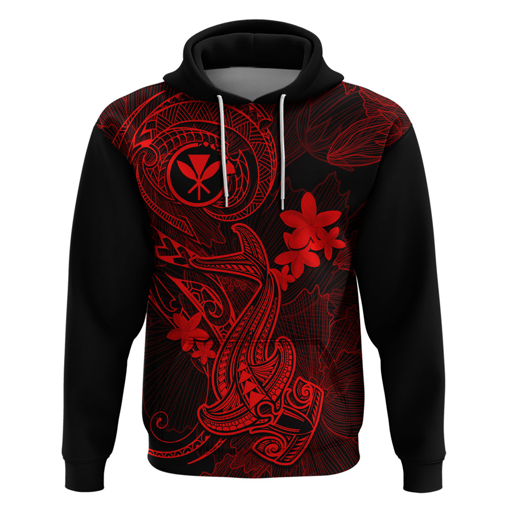Hawaii Hoodie Hammerhead Shark Tattoo Mix Polynesian Plumeria Red Version - Wonder Print Shop