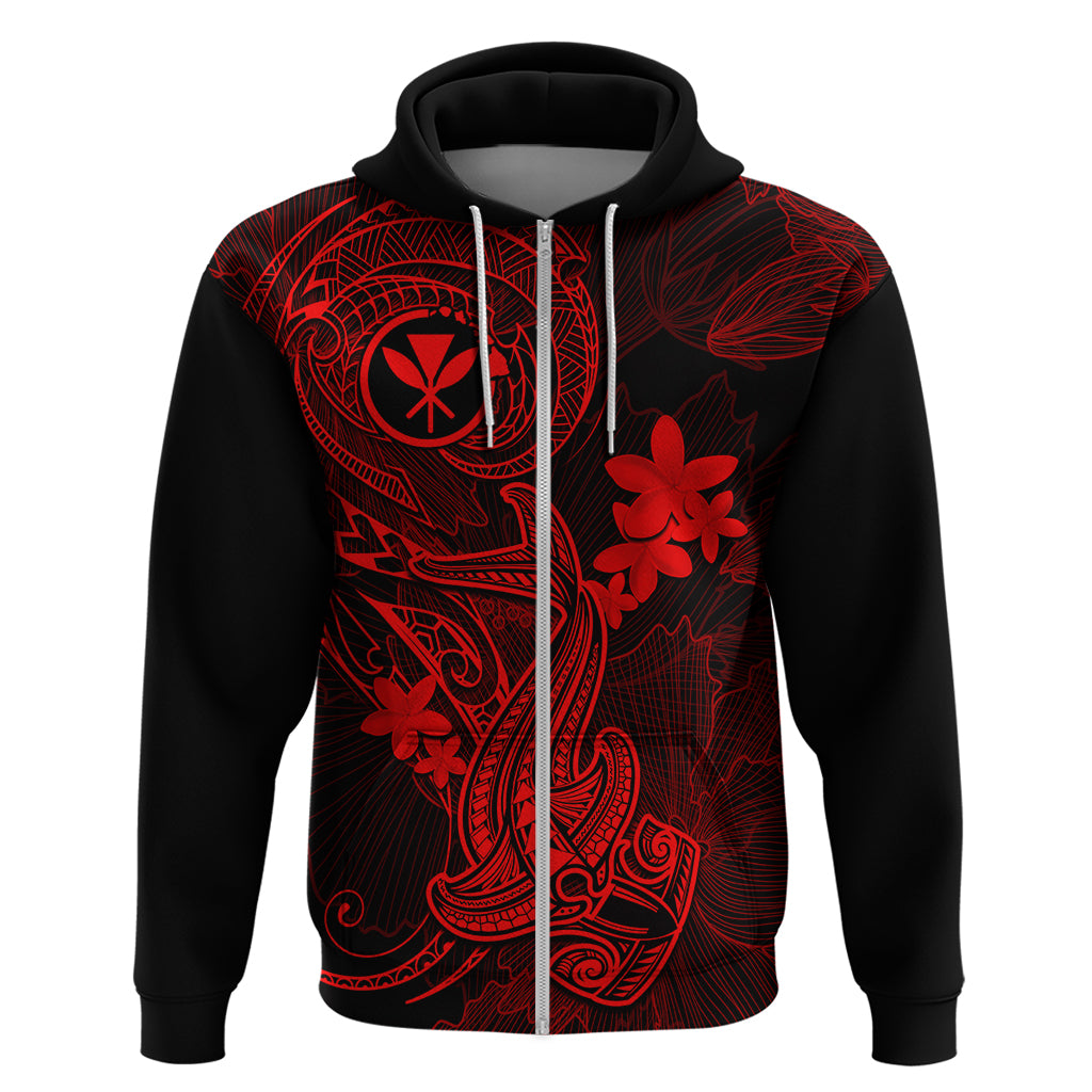 Hawaii Hoodie Hammerhead Shark Tattoo Mix Polynesian Plumeria Red Version - Wonder Print Shop