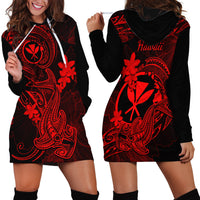 Hawaii Hoodie Dress Hammerhead Shark Tattoo Mix Polynesian Plumeria Red Version - Wonder Print Shop