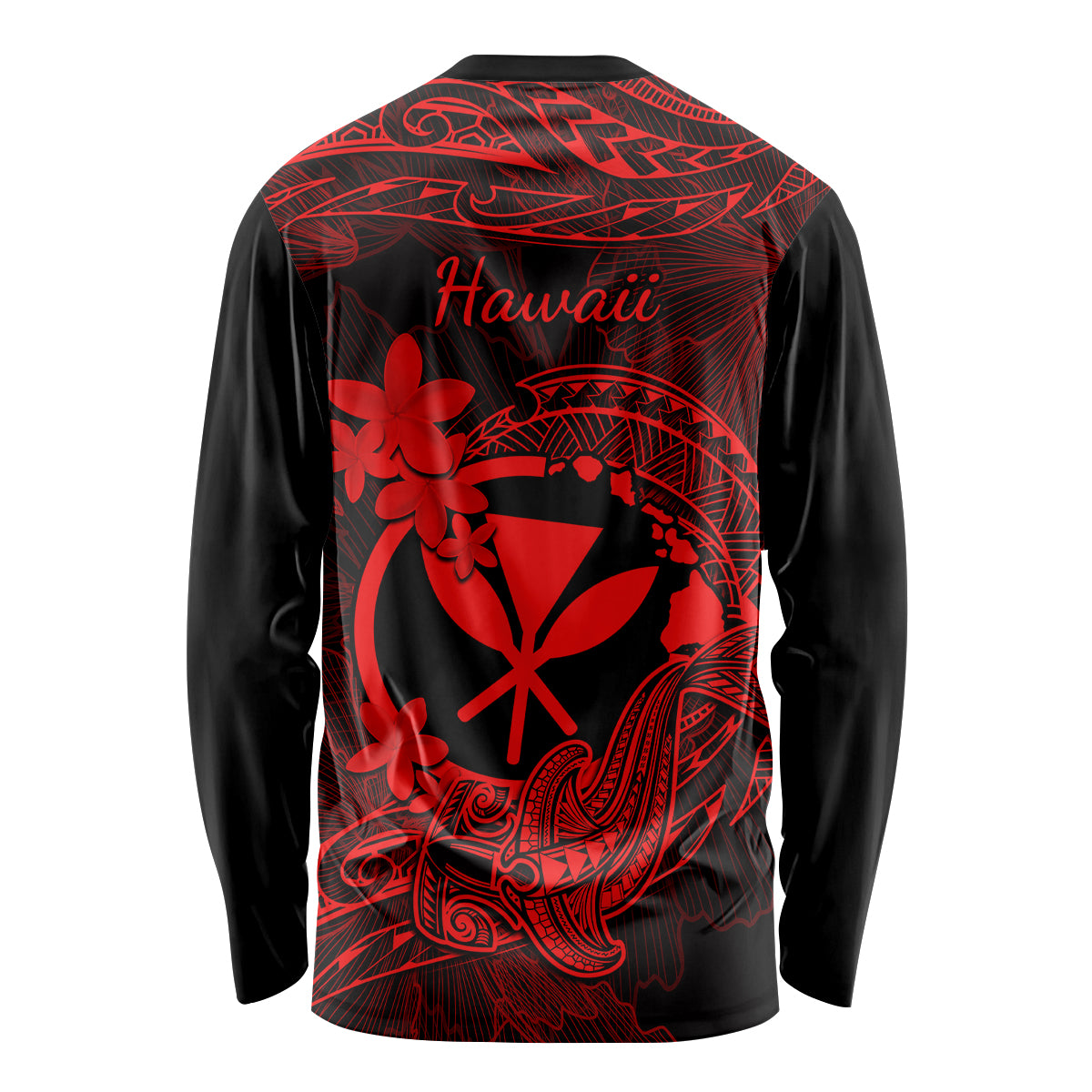 Hawaii Long Sleeve Shirt Hammerhead Shark Tattoo Mix Polynesian Plumeria Red Version - Wonder Print Shop