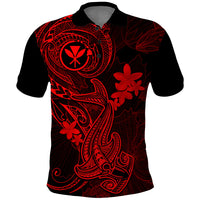 Hawaii Polo Shirt Hammerhead Shark Tattoo Mix Polynesian Plumeria Red Version - Wonder Print Shop