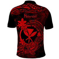 Hawaii Polo Shirt Hammerhead Shark Tattoo Mix Polynesian Plumeria Red Version - Wonder Print Shop