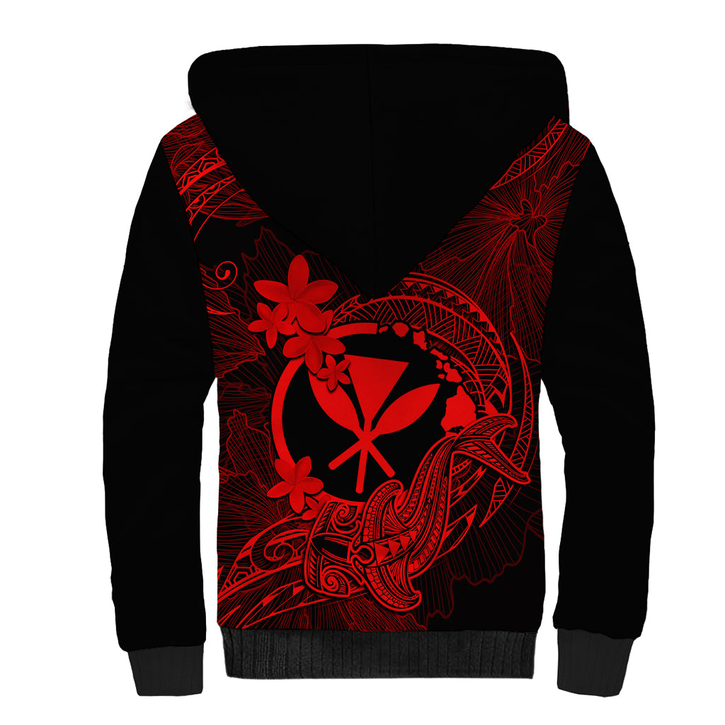 Hawaii Sherpa Hoodie Hammerhead Shark Tattoo Mix Polynesian Plumeria Red Version - Wonder Print Shop