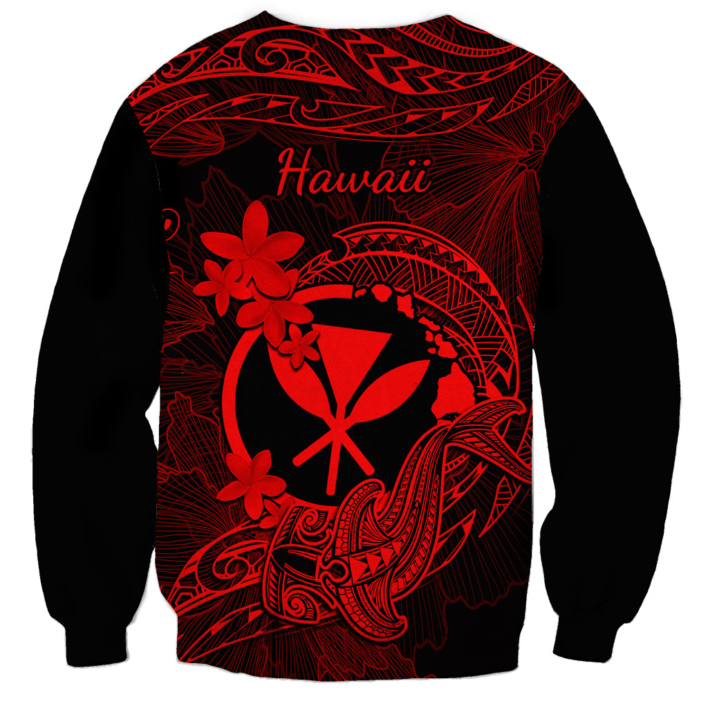 Hawaii Sweatshirt Hammerhead Shark Tattoo Mix Polynesian Plumeria Red Version - Wonder Print Shop