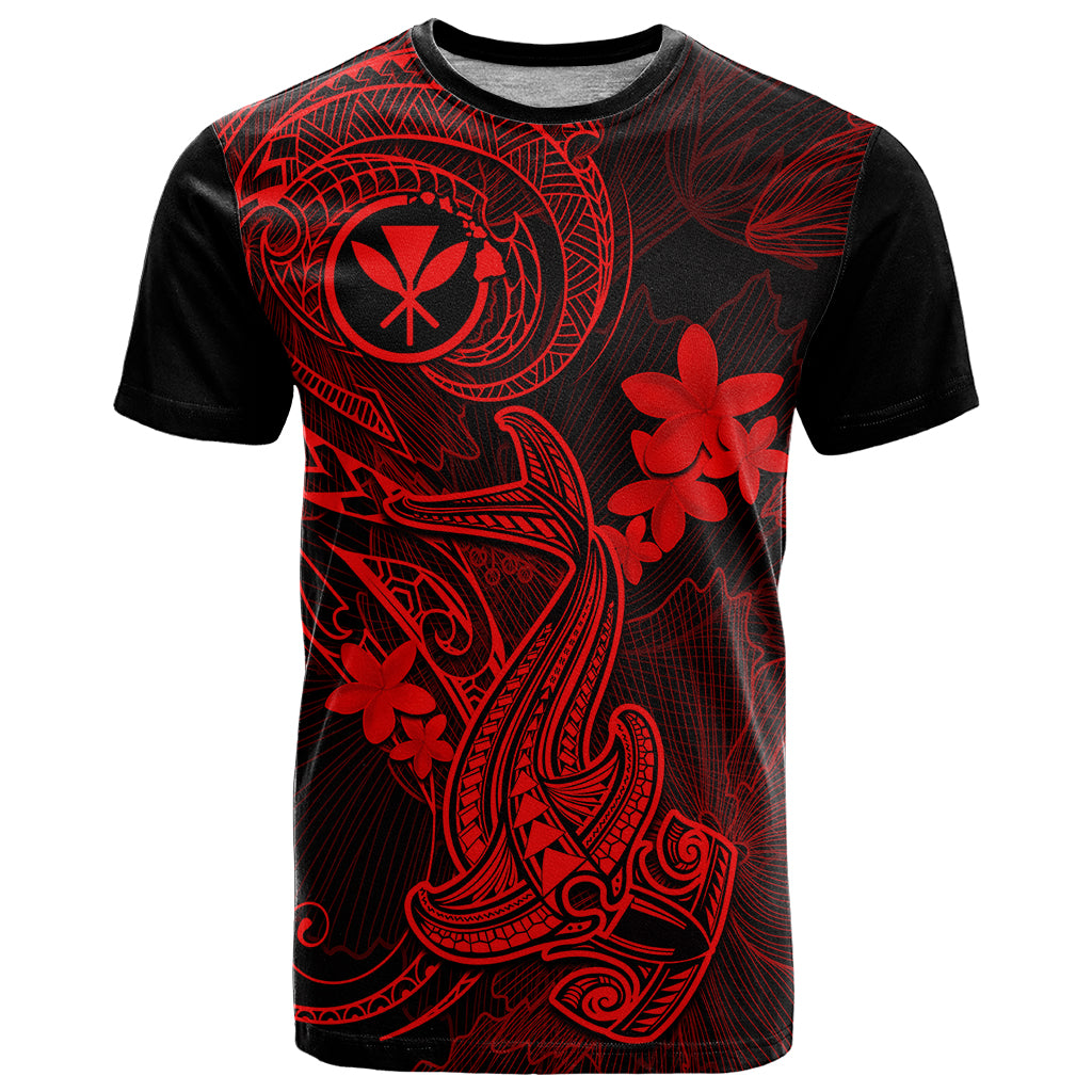 Hawaii T Shirt Hammerhead Shark Tattoo Mix Polynesian Plumeria Red Version - Wonder Print Shop