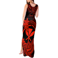 Hawaii Tank Maxi Dress Hammerhead Shark Tattoo Mix Polynesian Plumeria Red Version - Wonder Print Shop