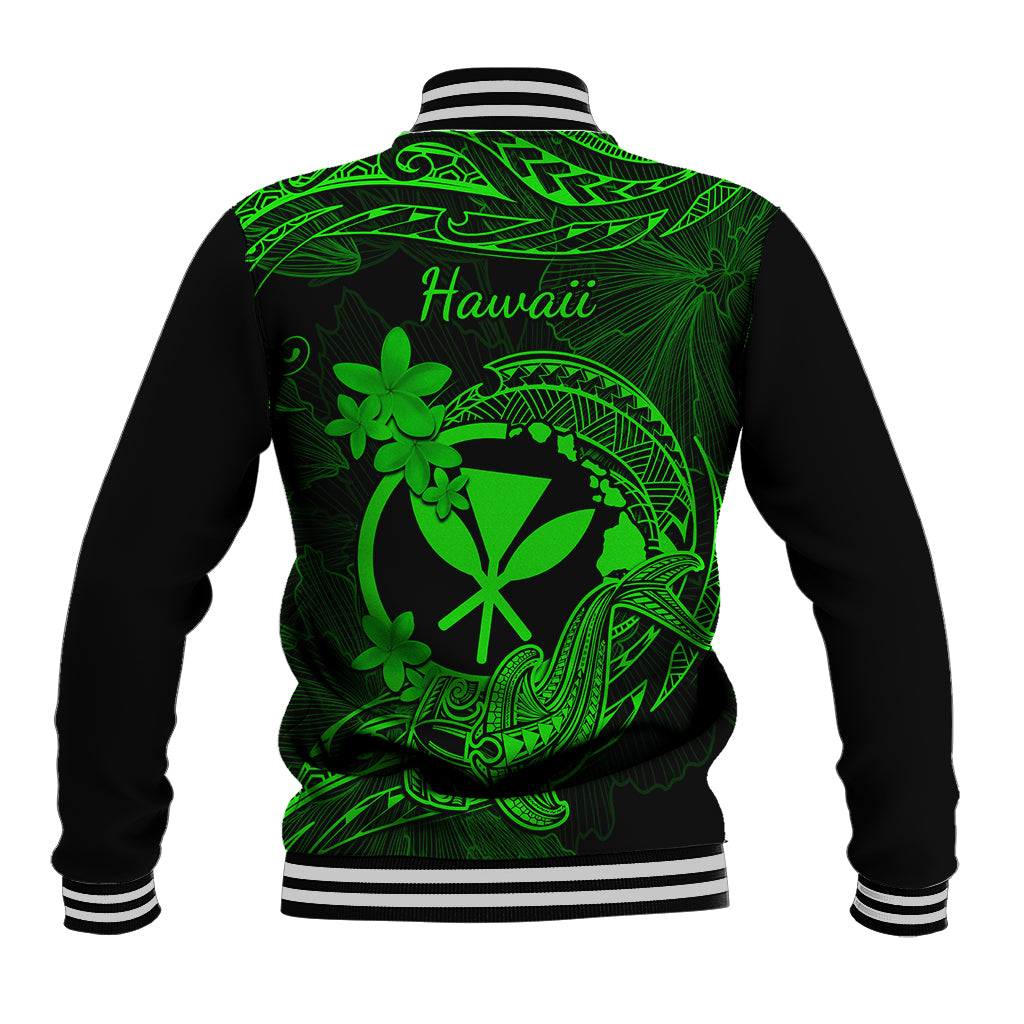 Hawaii Baseball Jacket Hammerhead Shark Tattoo Mix Polynesian Plumeria Green Version - Wonder Print Shop