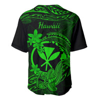 Hawaii Baseball Jersey Hammerhead Shark Tattoo Mix Polynesian Plumeria Green Version - Wonder Print Shop