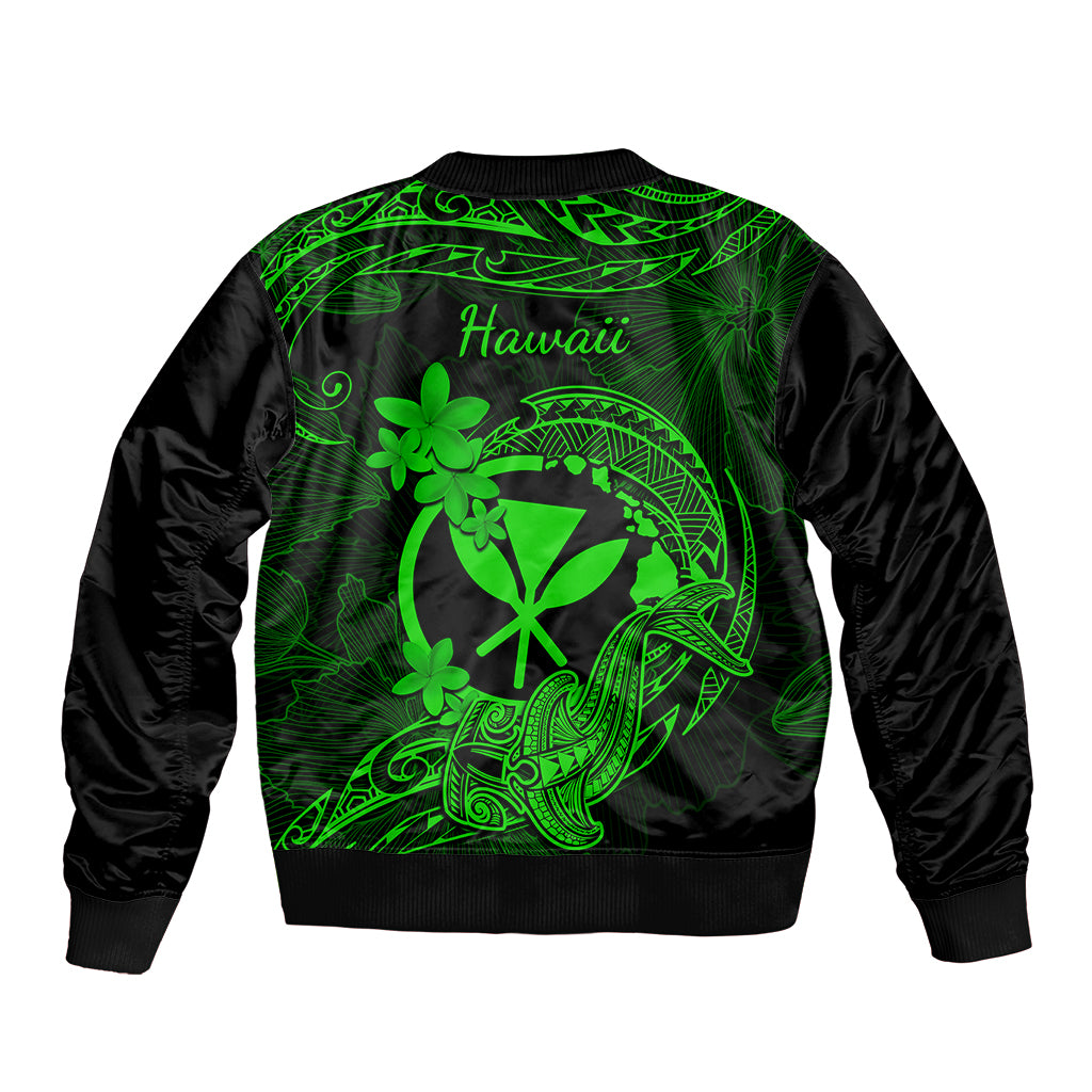 Hawaii Bomber Jacket Hammerhead Shark Tattoo Mix Polynesian Plumeria Green Version - Wonder Print Shop