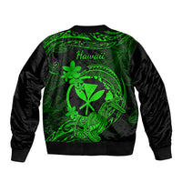 Hawaii Bomber Jacket Hammerhead Shark Tattoo Mix Polynesian Plumeria Green Version - Wonder Print Shop