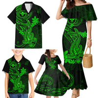 Hawaii Family Matching Mermaid Dress and Hawaiian Shirt Hammerhead Shark Tattoo Mix Polynesian Plumeria Green Version - Wonder Print Shop