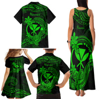 Hawaii Family Matching Tank Maxi Dress and Hawaiian Shirt Hammerhead Shark Tattoo Mix Polynesian Plumeria Green Version - Wonder Print Shop