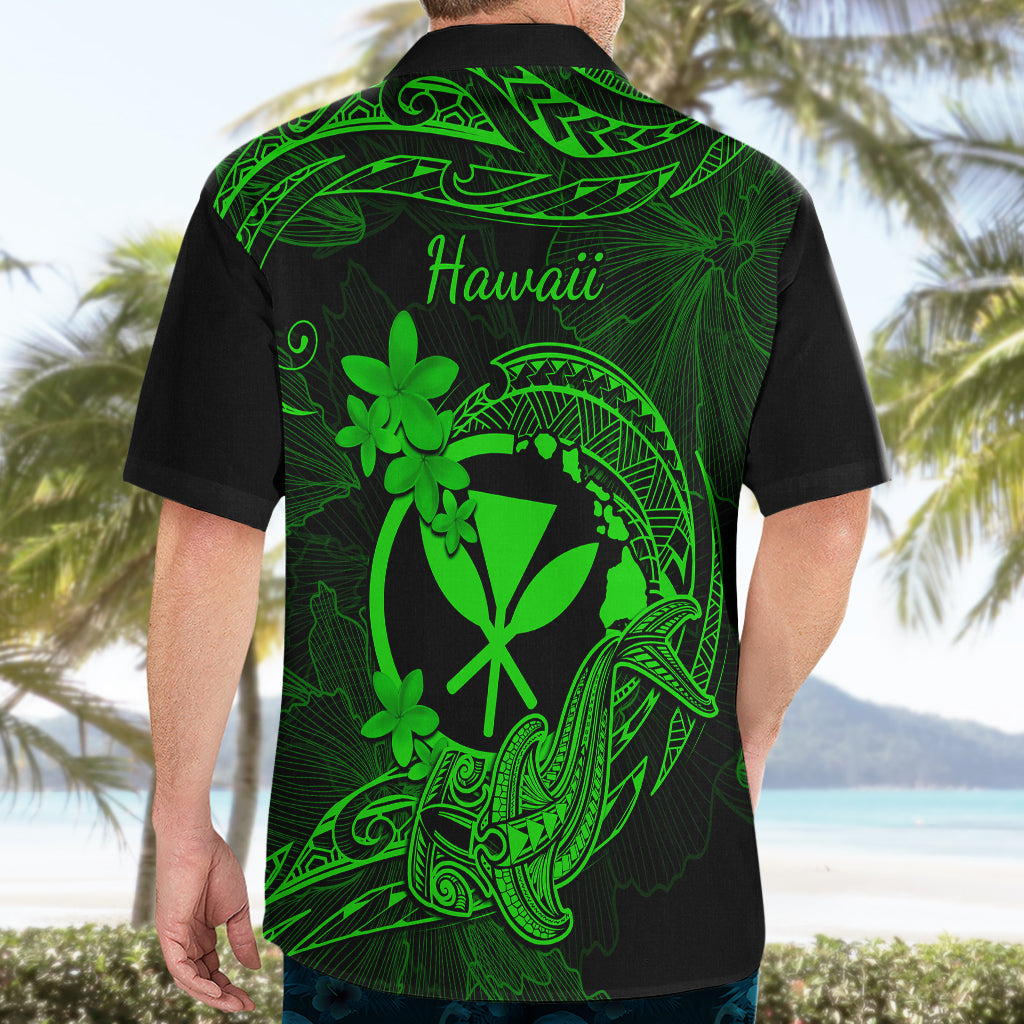Hawaii Hawaiian Shirt Hammerhead Shark Tattoo Mix Polynesian Plumeria Green Version - Wonder Print Shop