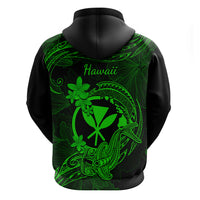 Hawaii Hoodie Hammerhead Shark Tattoo Mix Polynesian Plumeria Green Version - Wonder Print Shop
