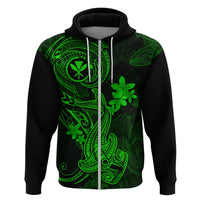 Hawaii Hoodie Hammerhead Shark Tattoo Mix Polynesian Plumeria Green Version - Wonder Print Shop