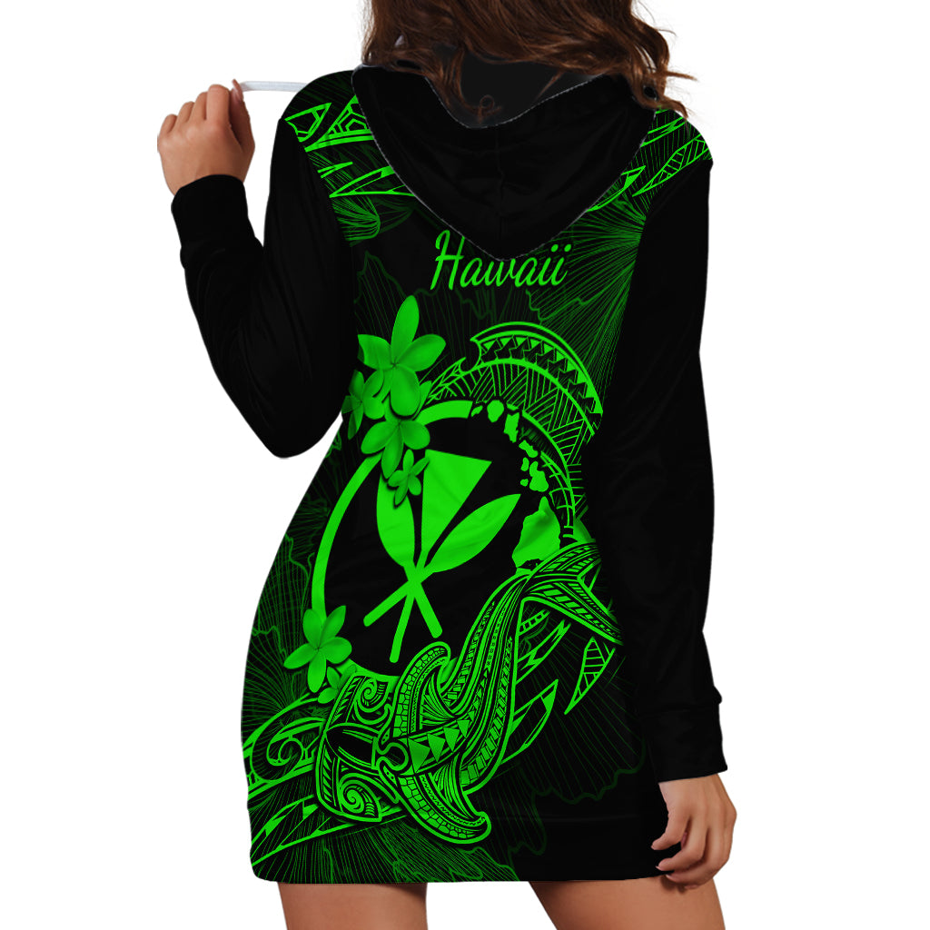 Hawaii Hoodie Dress Hammerhead Shark Tattoo Mix Polynesian Plumeria Green Version - Wonder Print Shop