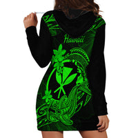 Hawaii Hoodie Dress Hammerhead Shark Tattoo Mix Polynesian Plumeria Green Version - Wonder Print Shop