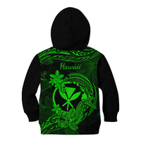 Hawaii Kid Hoodie Hammerhead Shark Tattoo Mix Polynesian Plumeria Green Version - Wonder Print Shop