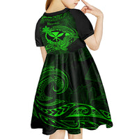 Hawaii Kid Short Sleeve Dress Hammerhead Shark Tattoo Mix Polynesian Plumeria Green Version - Wonder Print Shop