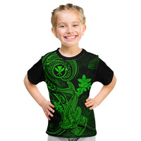 Hawaii Kid T Shirt Hammerhead Shark Tattoo Mix Polynesian Plumeria Green Version - Wonder Print Shop