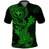 Hawaii Polo Shirt Hammerhead Shark Tattoo Mix Polynesian Plumeria Green Version - Wonder Print Shop