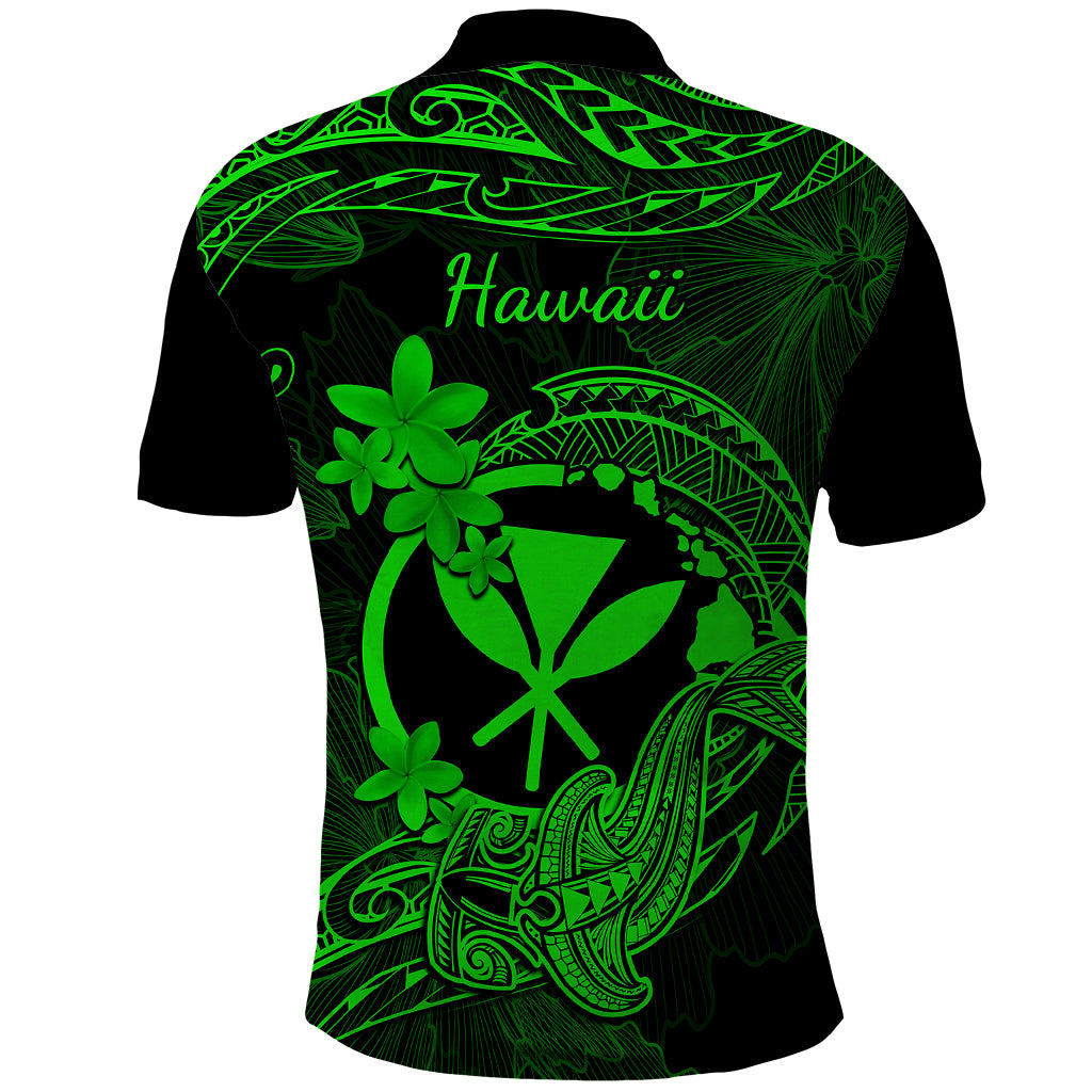 Hawaii Polo Shirt Hammerhead Shark Tattoo Mix Polynesian Plumeria Green Version - Wonder Print Shop
