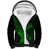 Hawaii Sherpa Hoodie Hammerhead Shark Tattoo Mix Polynesian Plumeria Green Version - Wonder Print Shop