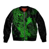 Hawaii Sleeve Zip Bomber Jacket Hammerhead Shark Tattoo Mix Polynesian Plumeria Green Version - Wonder Print Shop