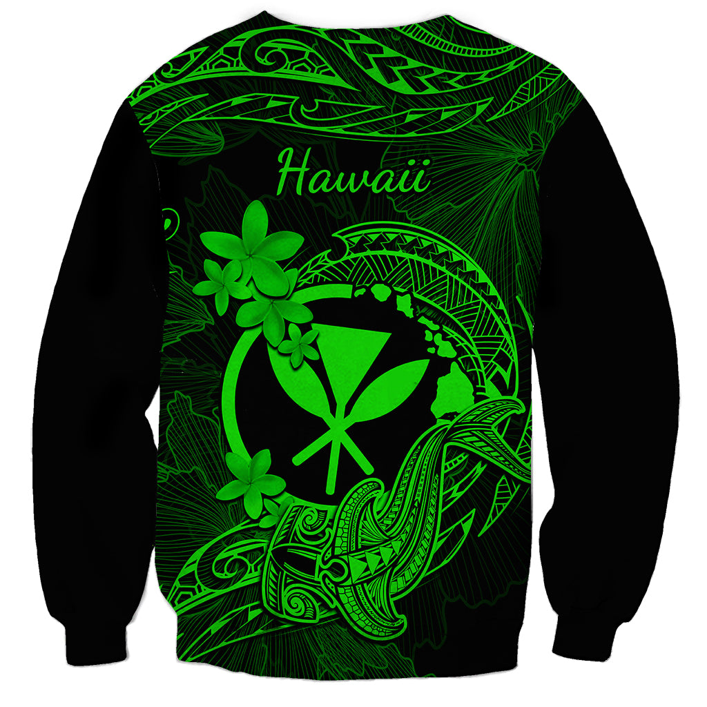 Hawaii Sweatshirt Hammerhead Shark Tattoo Mix Polynesian Plumeria Green Version - Wonder Print Shop