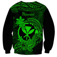 Hawaii Sweatshirt Hammerhead Shark Tattoo Mix Polynesian Plumeria Green Version - Wonder Print Shop