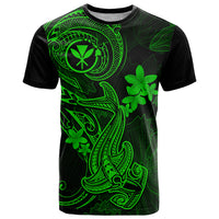 Hawaii T Shirt Hammerhead Shark Tattoo Mix Polynesian Plumeria Green Version - Wonder Print Shop