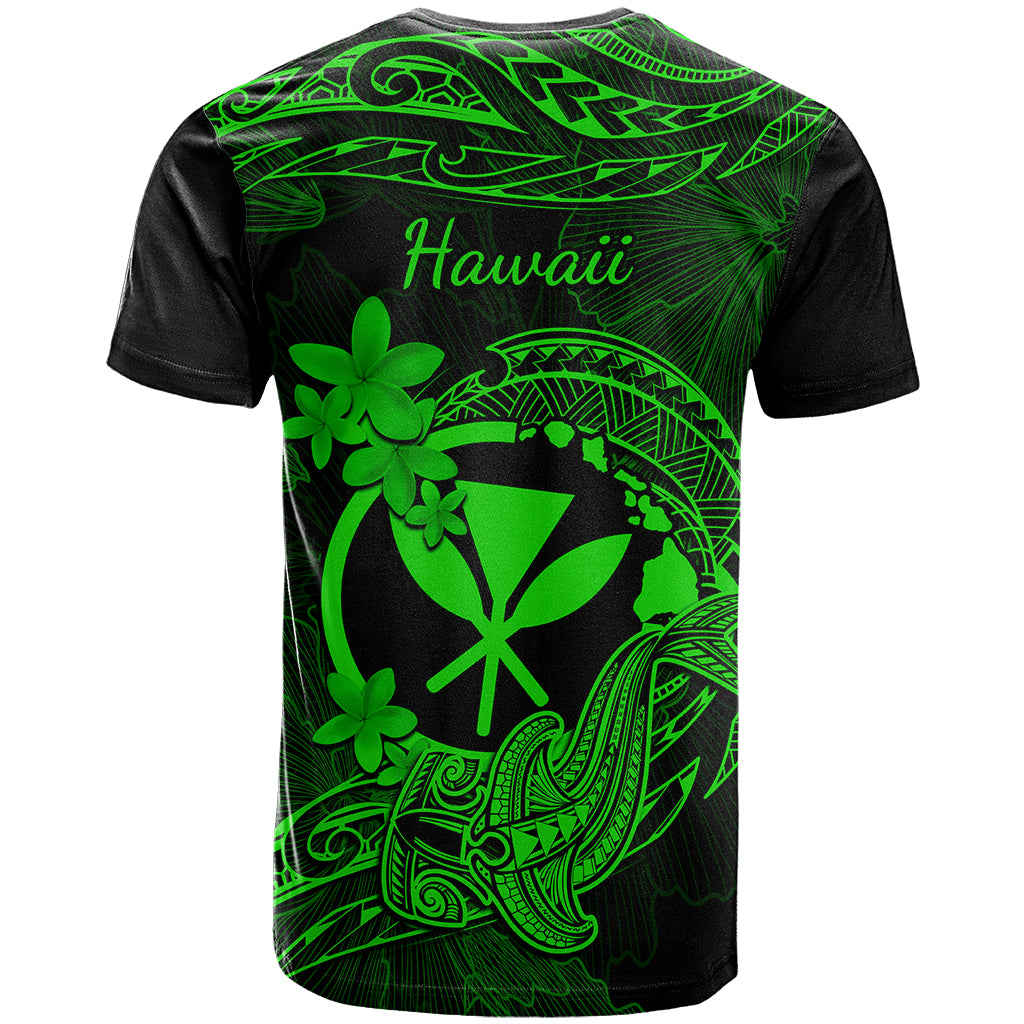 Hawaii T Shirt Hammerhead Shark Tattoo Mix Polynesian Plumeria Green Version - Wonder Print Shop