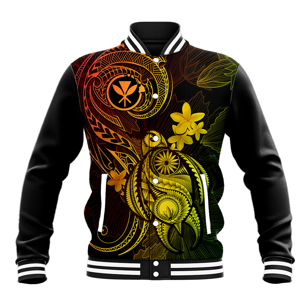 Hawaii Baseball Jacket Turtle Mix Polynesian Plumeria Reggae Version - Wonder Print Shop