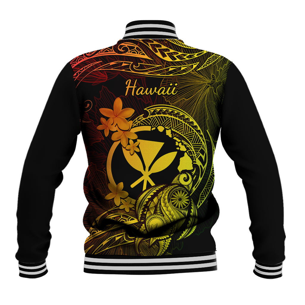 Hawaii Baseball Jacket Turtle Mix Polynesian Plumeria Reggae Version - Wonder Print Shop