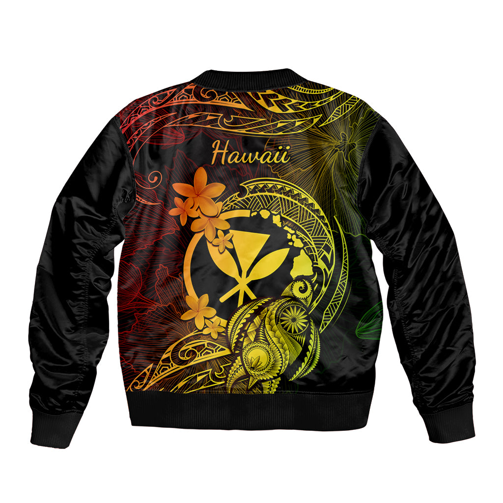 Hawaii Bomber Jacket Turtle Mix Polynesian Plumeria Reggae Version - Wonder Print Shop