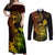 Hawaii Couples Matching Off Shoulder Maxi Dress and Long Sleeve Button Shirts Turtle Mix Polynesian Plumeria Reggae Version - Wonder Print Shop