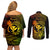Hawaii Couples Matching Off Shoulder Short Dress and Long Sleeve Button Shirts Turtle Mix Polynesian Plumeria Reggae Version - Wonder Print Shop