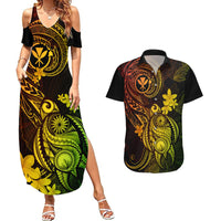 Hawaii Couples Matching Summer Maxi Dress and Hawaiian Shirt Turtle Mix Polynesian Plumeria Reggae Version - Wonder Print Shop