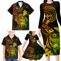 Hawaii Family Matching Long Sleeve Bodycon Dress and Hawaiian Shirt Turtle Mix Polynesian Plumeria Reggae Version - Wonder Print Shop