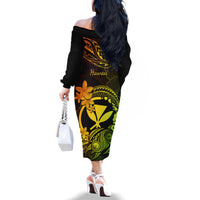 Hawaii Family Matching Off Shoulder Long Sleeve Dress and Hawaiian Shirt Turtle Mix Polynesian Plumeria Reggae Version - Wonder Print Shop