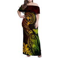 Hawaii Family Matching Off Shoulder Maxi Dress and Hawaiian Shirt Turtle Mix Polynesian Plumeria Reggae Version - Wonder Print Shop