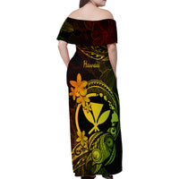 Hawaii Family Matching Off Shoulder Maxi Dress and Hawaiian Shirt Turtle Mix Polynesian Plumeria Reggae Version - Wonder Print Shop