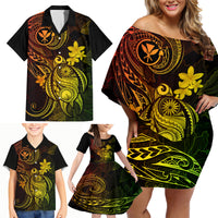 Hawaii Family Matching Off Shoulder Short Dress and Hawaiian Shirt Turtle Mix Polynesian Plumeria Reggae Version - Wonder Print Shop