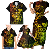 Hawaii Family Matching Short Sleeve Bodycon Dress and Hawaiian Shirt Turtle Mix Polynesian Plumeria Reggae Version - Wonder Print Shop