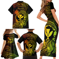 Hawaii Family Matching Short Sleeve Bodycon Dress and Hawaiian Shirt Turtle Mix Polynesian Plumeria Reggae Version - Wonder Print Shop