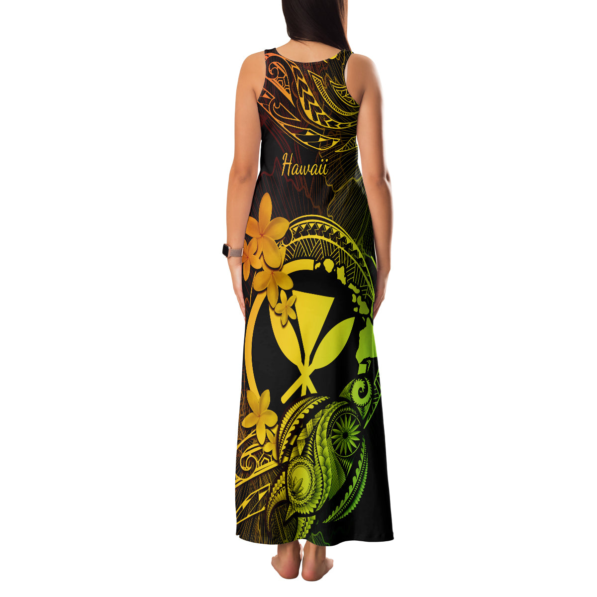 Hawaii Family Matching Tank Maxi Dress and Hawaiian Shirt Turtle Mix Polynesian Plumeria Reggae Version - Wonder Print Shop