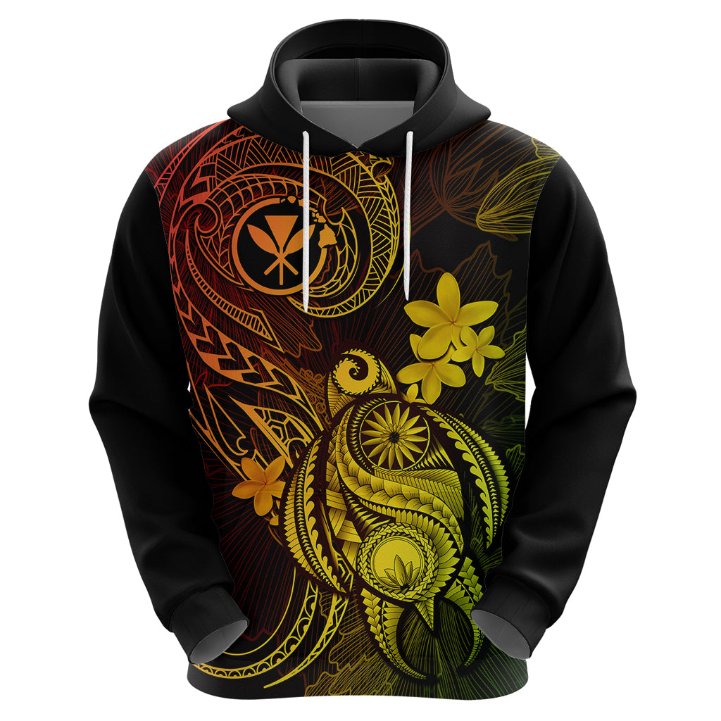 Hawaii Hoodie Turtle Mix Polynesian Plumeria Reggae Version - Wonder Print Shop