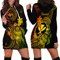 Hawaii Hoodie Dress Turtle Mix Polynesian Plumeria Reggae Version - Wonder Print Shop